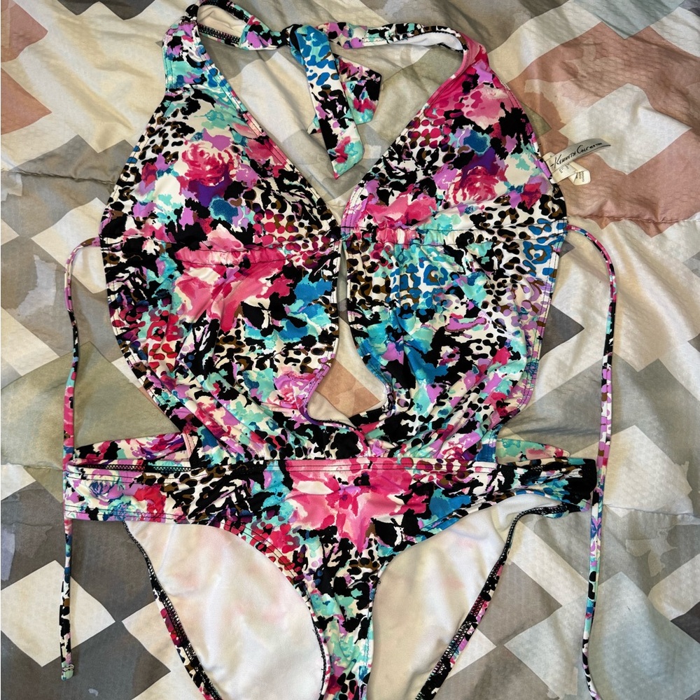Kenneth Cole New York Pink and Blue One Piece Swimsuit
